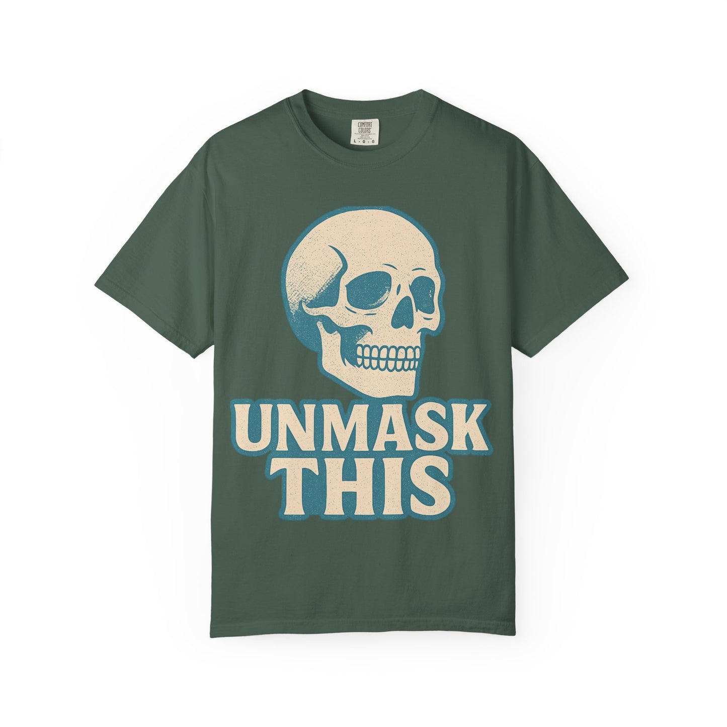 Unisex Garment-Dyed Skull T-shirt, Vintage Fashion Tee, Casual Skull Shirt, Halloween Apparel, Unmask This Shirt