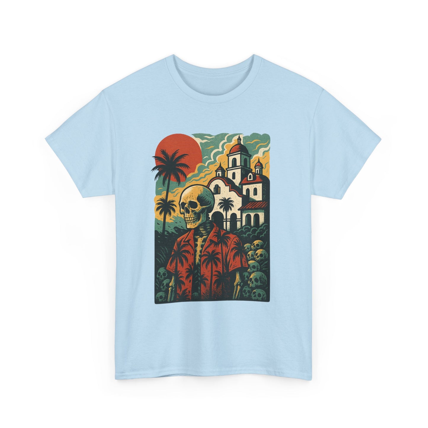 Retro Skeleton Palm Tree Tee, California Hotel, Vintage Beach T-Shirt, Unisex Graphic Top, Summer Vibes Shirt, Ideal for Halloween, Day of the Dead