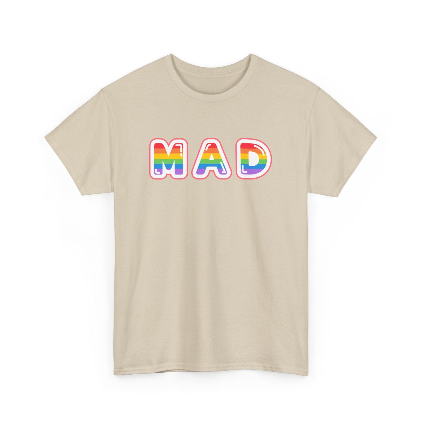 Rainbow 'MAD' Unisex Heavy Cotton Tee, Simple Letter Shirt, Graphic Tee