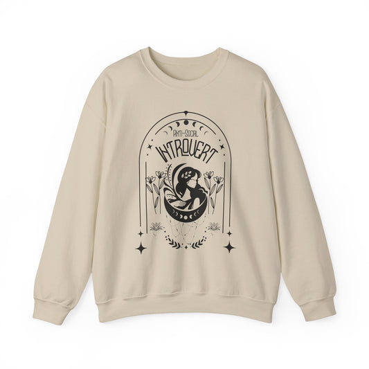Bohemian Floral Sweatshirt - Vintage Inspired Top, Mystic Celestial Anti-Social Introvert Sweatshirt for Women - Boho Moon Lotus Graphic Pullover