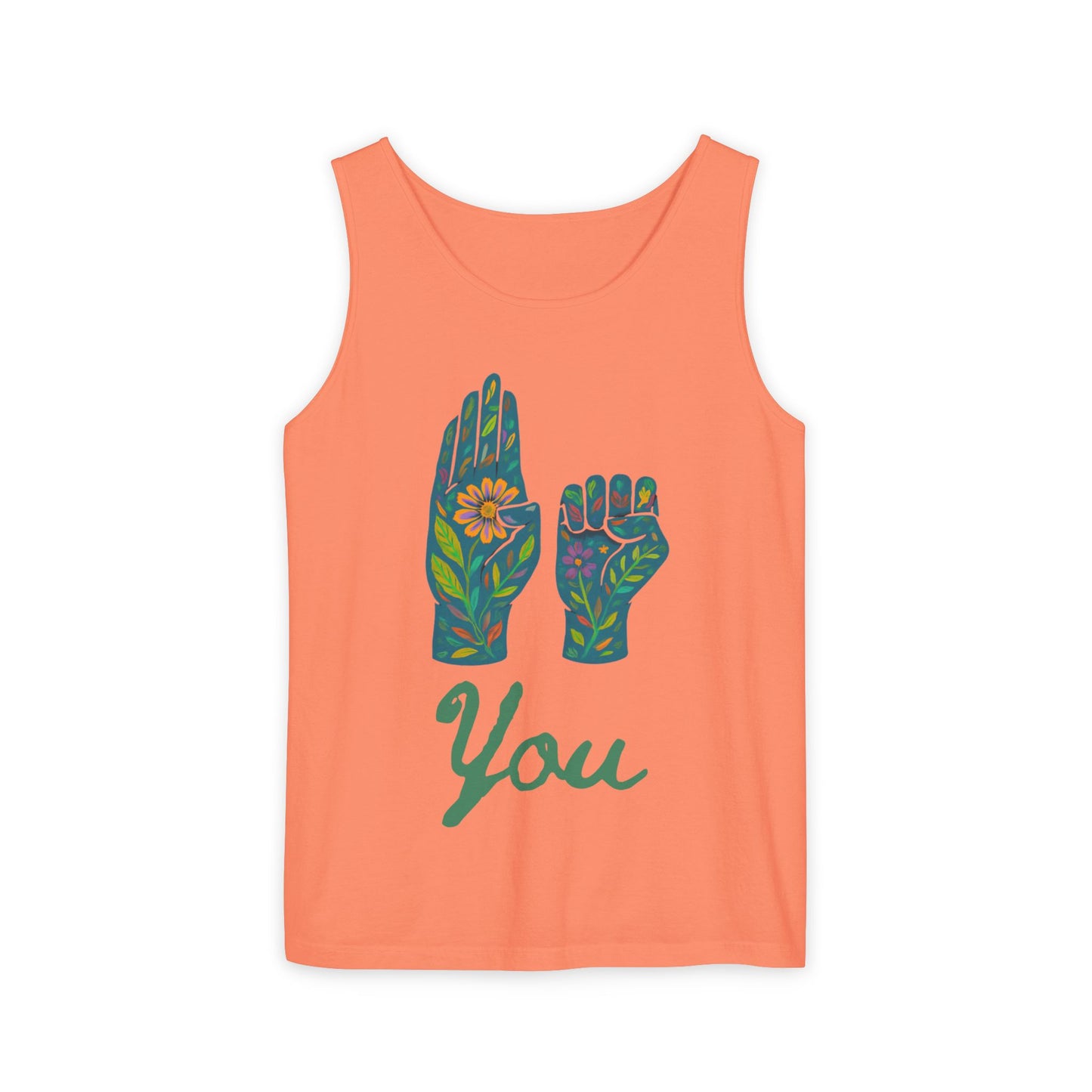 Floral ASL Hands Unisex Tank Top | "Be You" Empowering Apparel, Bohemian Style, Nature Lover Gift, Yoga & Wellness Wear, Summer Essential