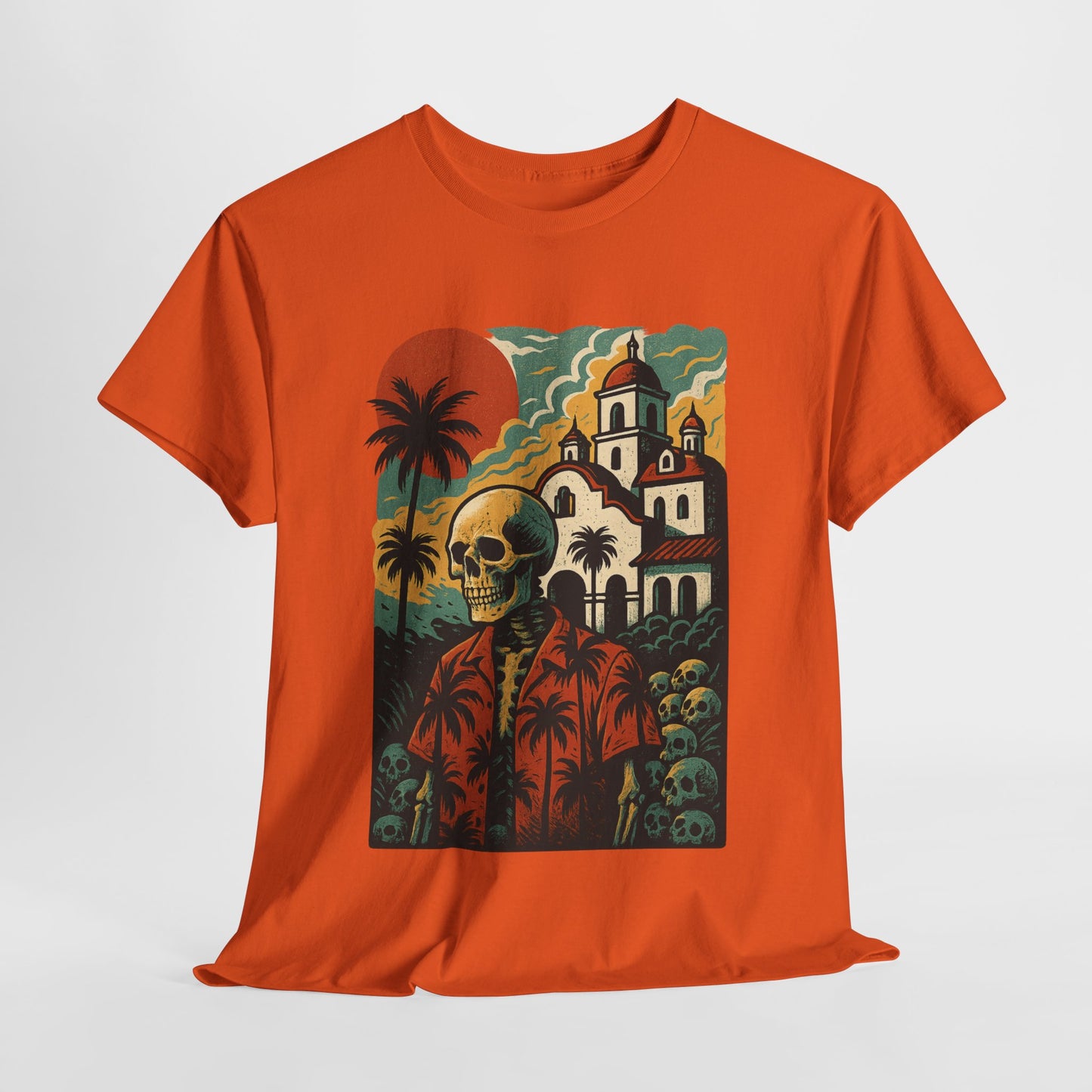 Retro Skeleton Palm Tree Tee, California Hotel, Vintage Beach T-Shirt, Unisex Graphic Top, Summer Vibes Shirt, Ideal for Halloween, Day of the Dead
