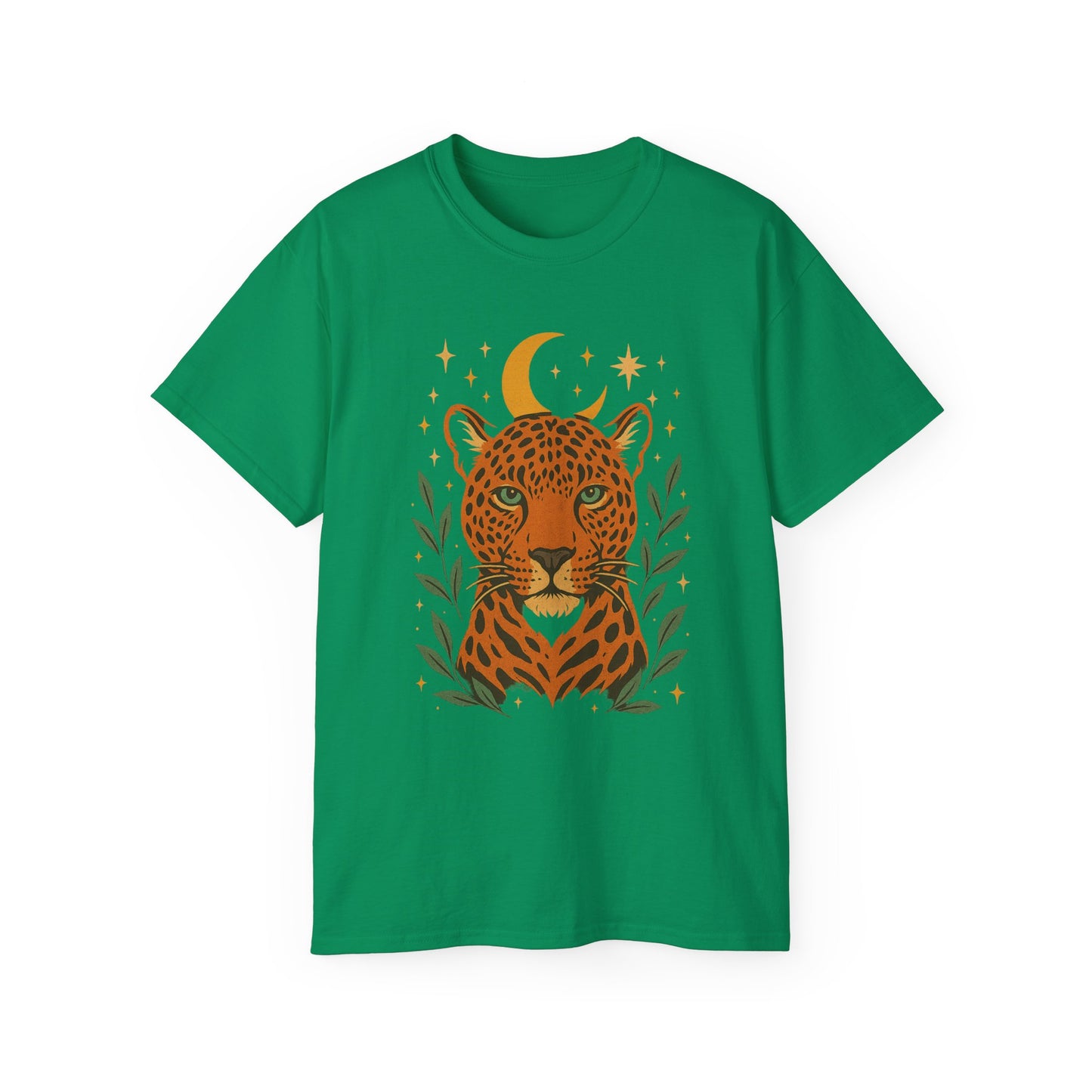 Leopard Moon Cotton Tee, Bohemian Shirt, Animal Lover Gift, Nature Tee, Perfect for Summer, Casual Wear