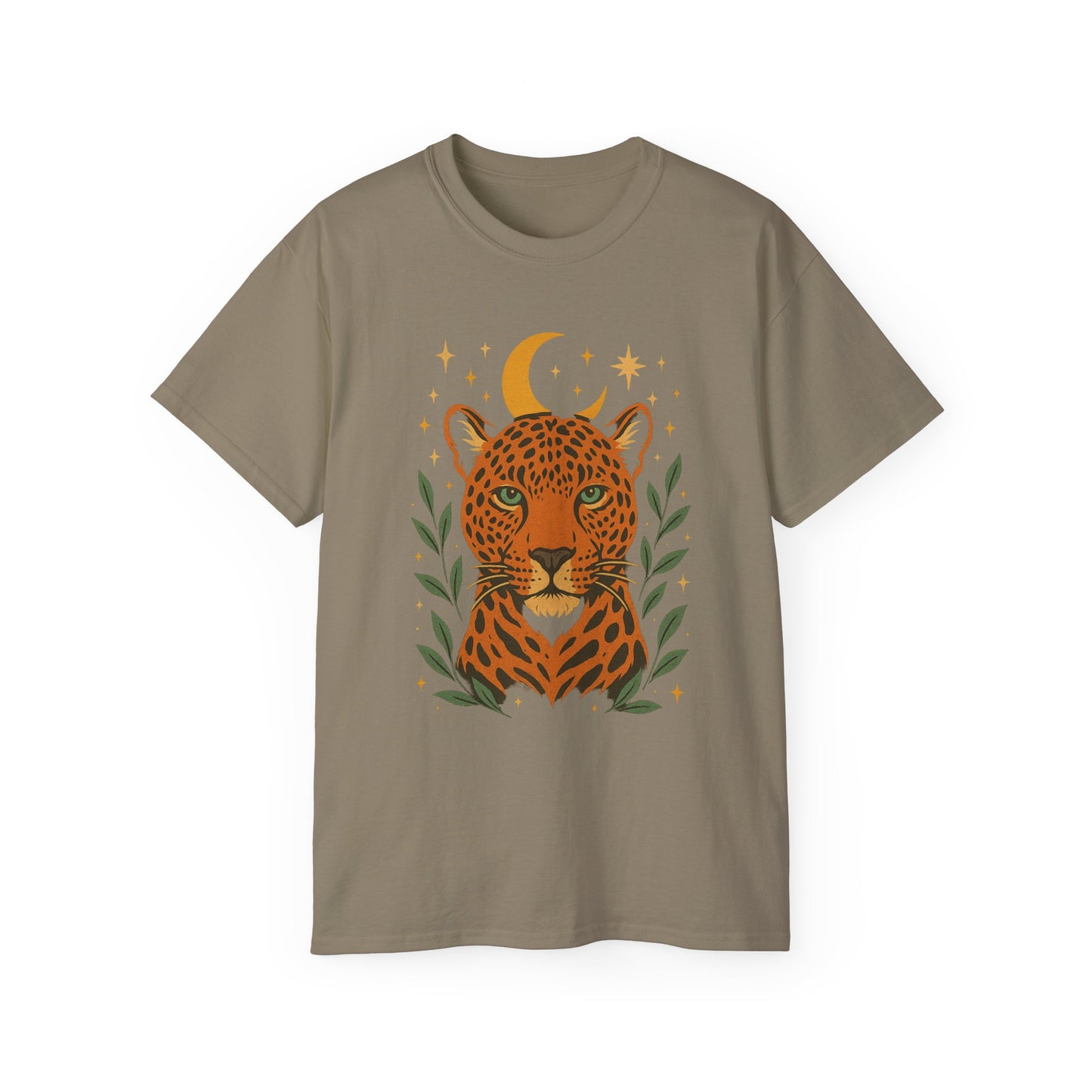 Leopard Moon Cotton Tee, Bohemian Shirt, Animal Lover Gift, Nature Tee, Perfect for Summer, Casual Wear