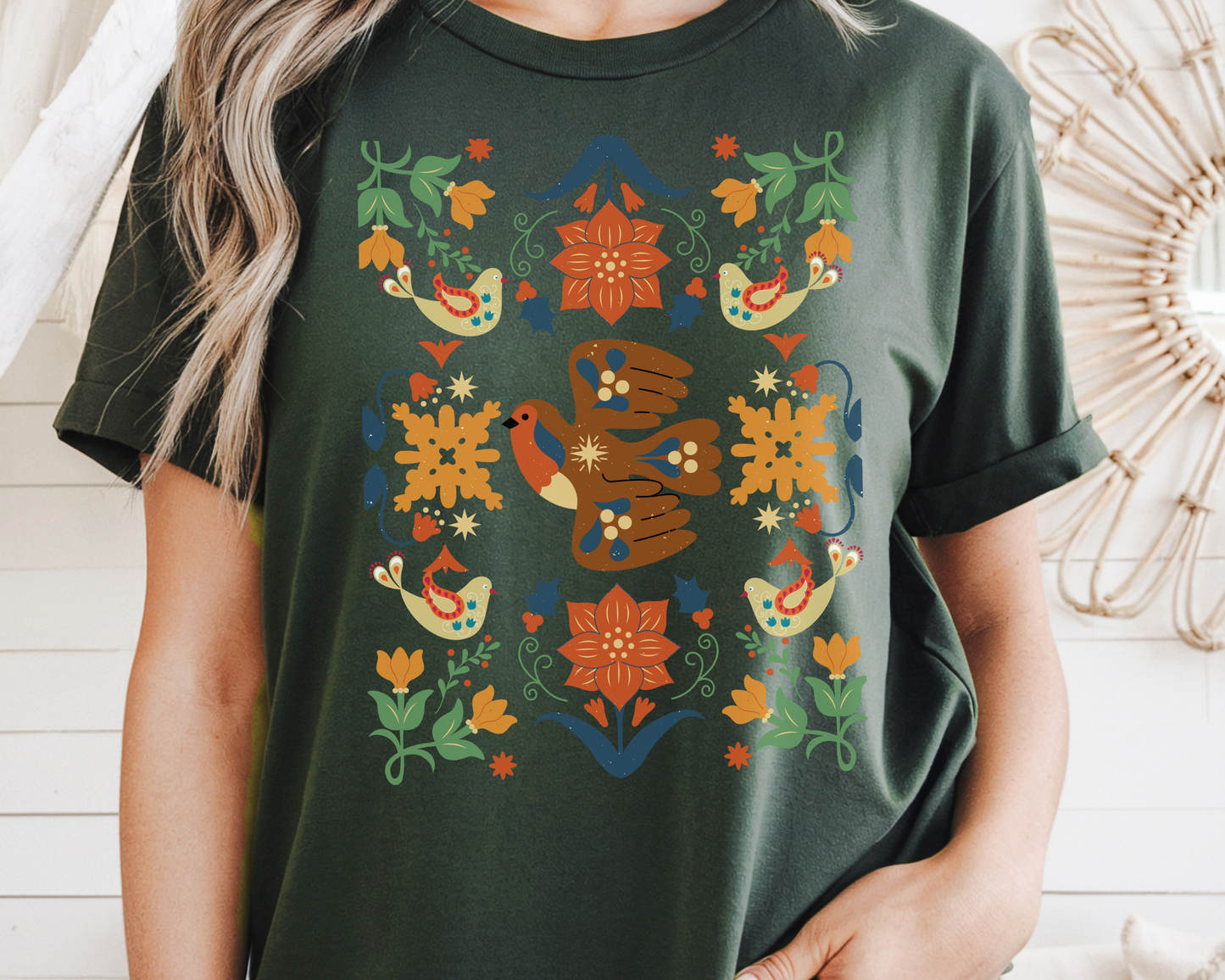 Bohemian Nature Tee: Botanical Bird Print | Vintage Earthy Aesthetic, Bohemian Style T-Shirt, Unique Gift for Any Occasion
