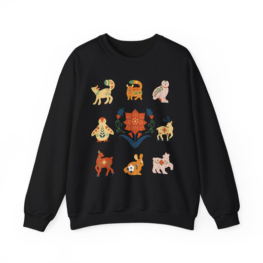 Boho Winter Woodland Creatures Floral Cozy Sweatshirt - Whimsical Graphic Outdoorsy Gift for Nature Lovers