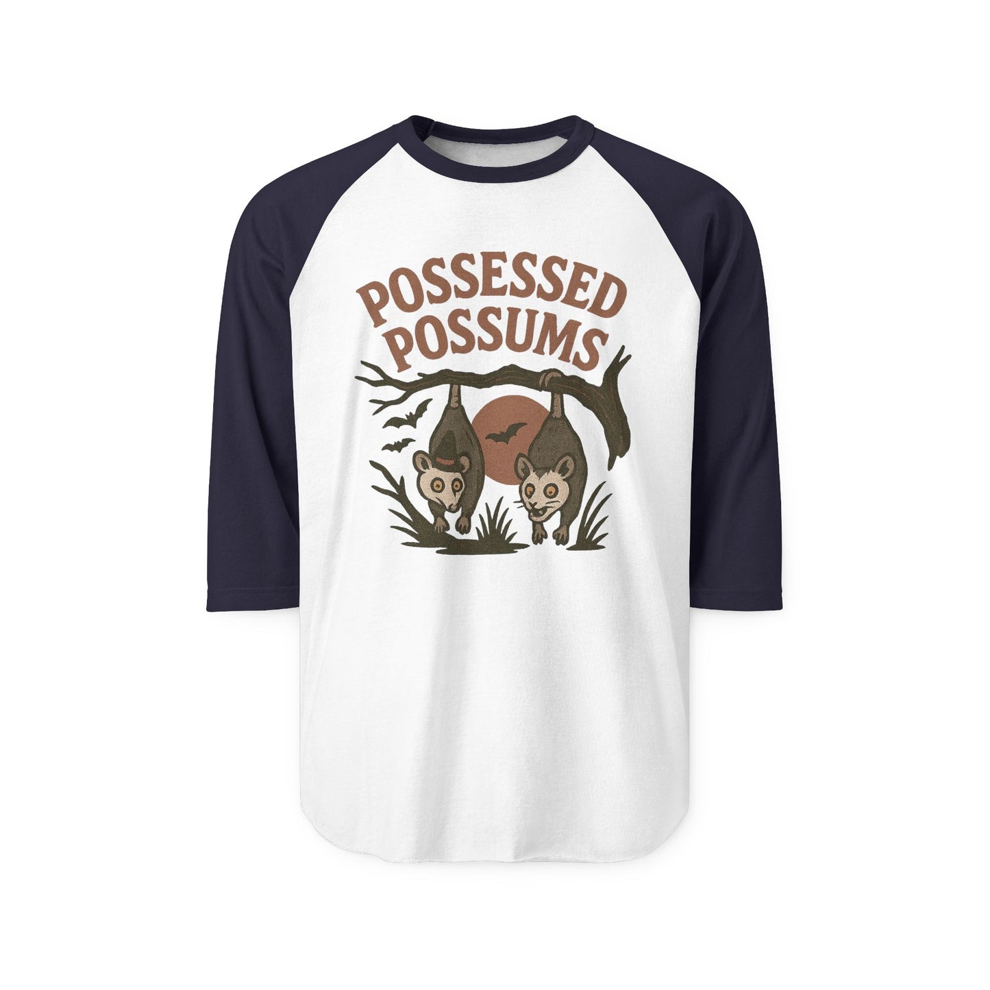 Possessed Possums Raglan Tee, Unisex Halloween Shirt, Quirky Animal Tee, Gift for Possum Lovers, Fun Casual Wear