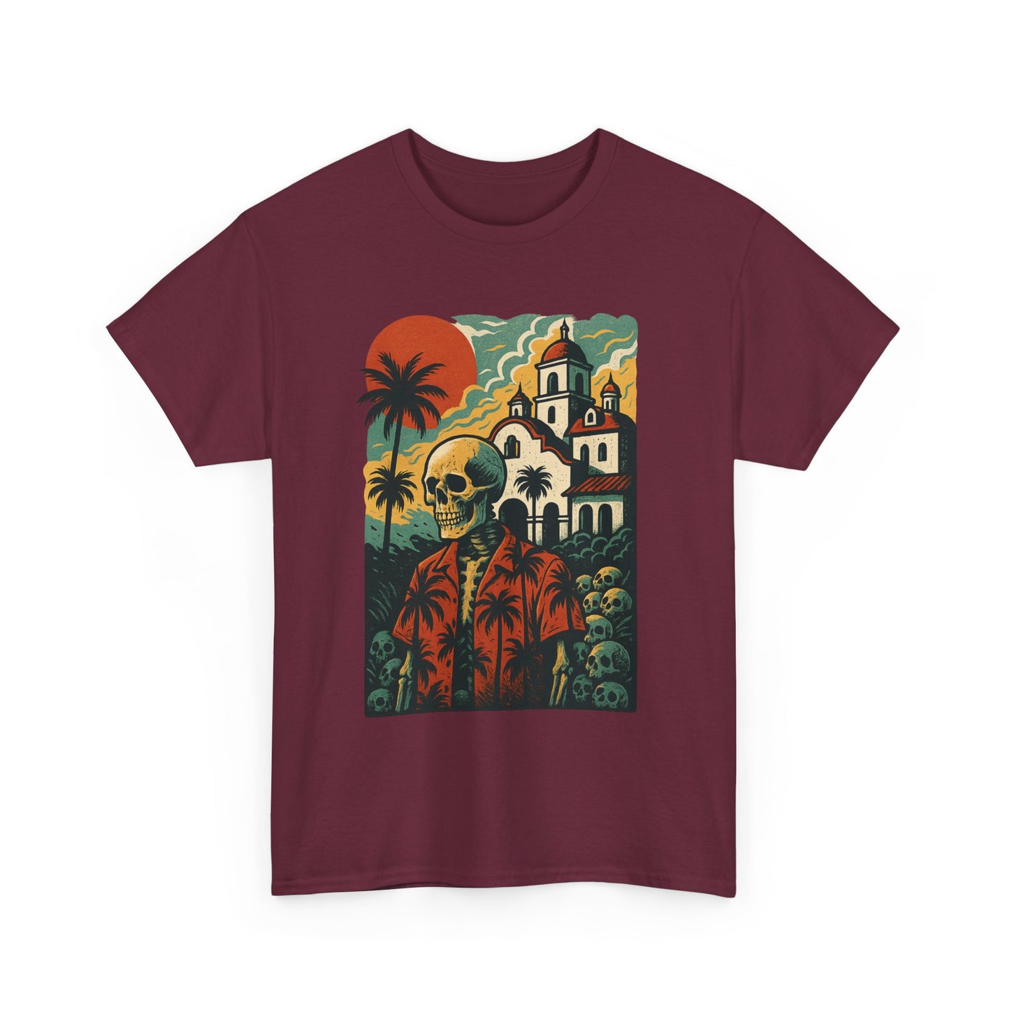 Retro Skeleton Palm Tree Tee, California Hotel, Vintage Beach T-Shirt, Unisex Graphic Top, Summer Vibes Shirt, Ideal for Halloween, Day of the Dead
