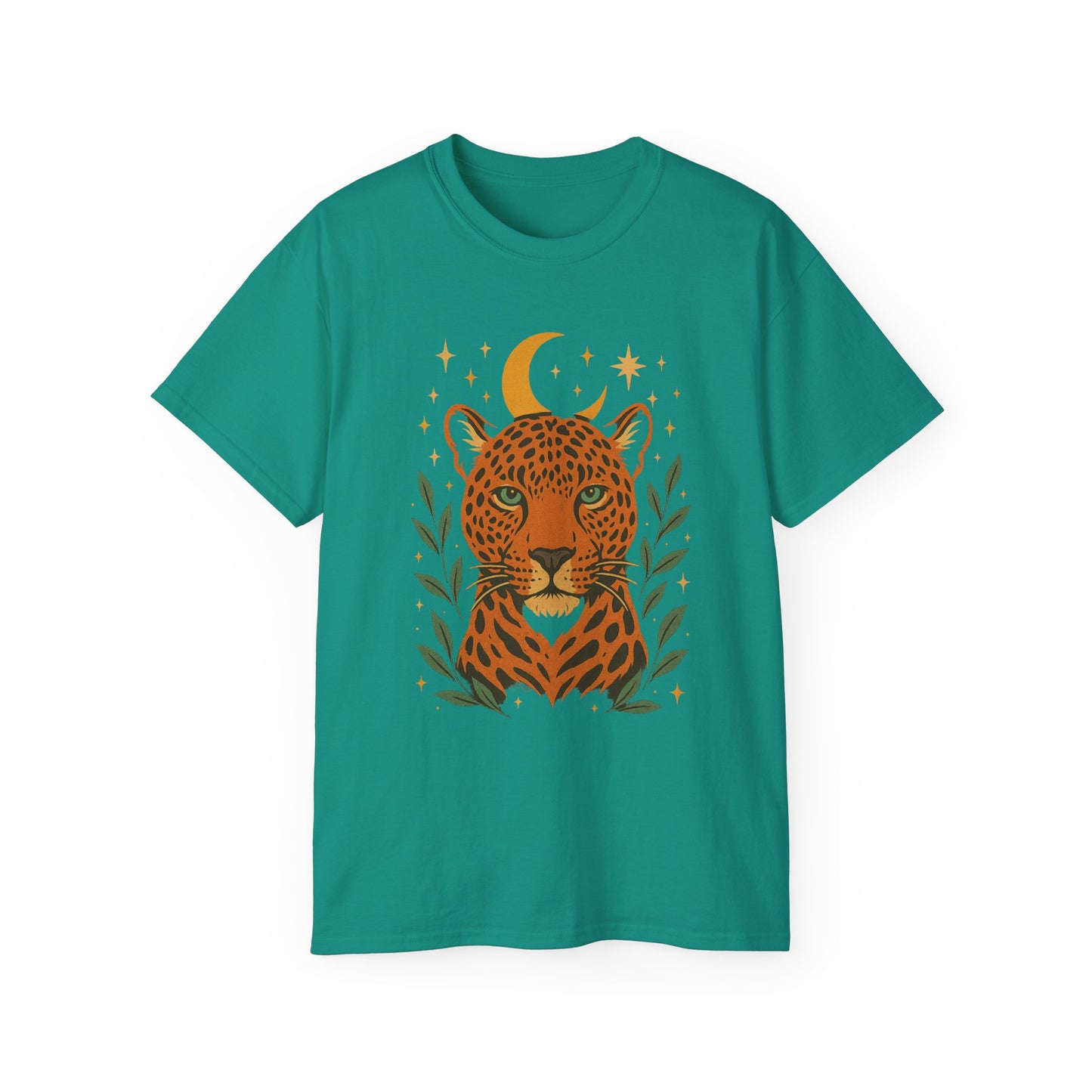 Leopard Moon Cotton Tee, Bohemian Shirt, Animal Lover Gift, Nature Tee, Perfect for Summer, Casual Wear