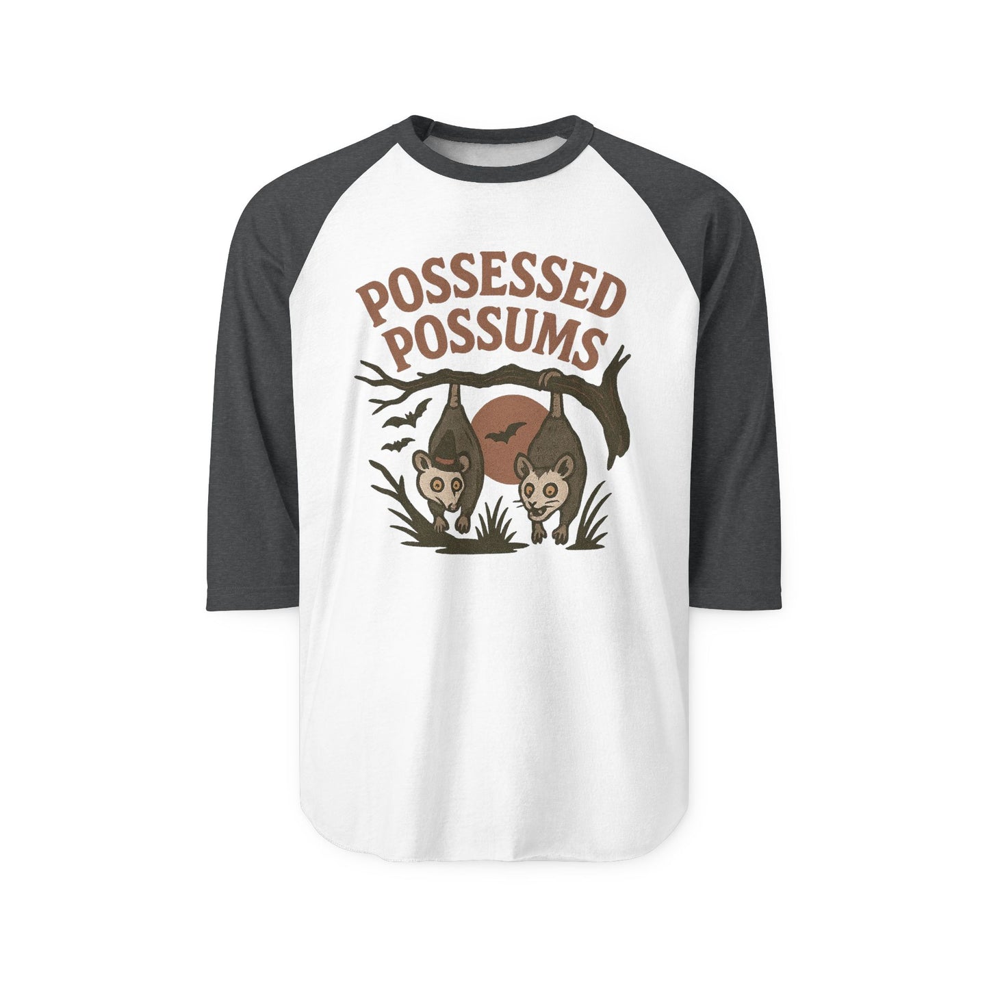 Possessed Possums Raglan Tee, Unisex Halloween Shirt, Quirky Animal Tee, Gift for Possum Lovers, Fun Casual Wear