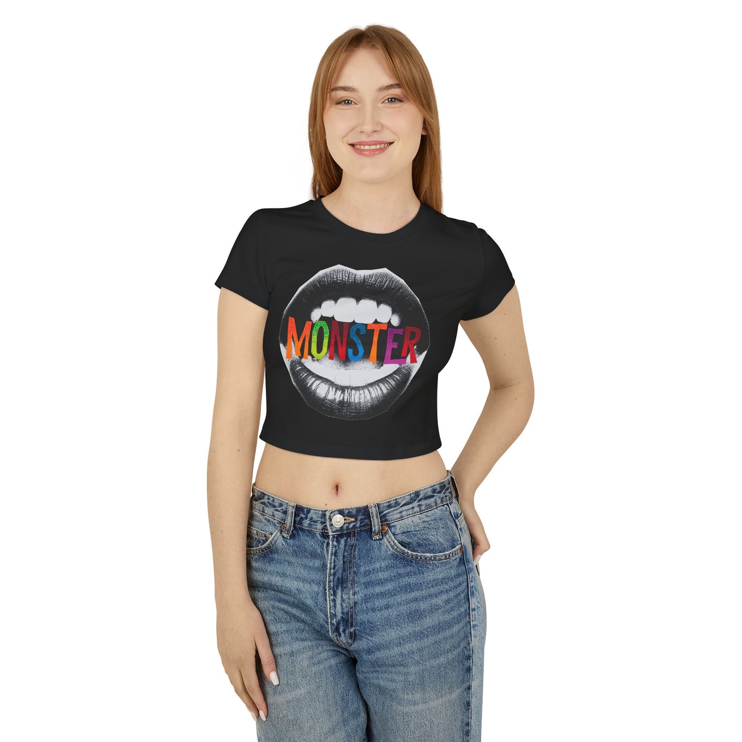 Colorful Monster Graphic Women's Baby Tee - Fun Crop Top, Casual Wear, Festival Outfits, Birthday Gift, Trendy Style