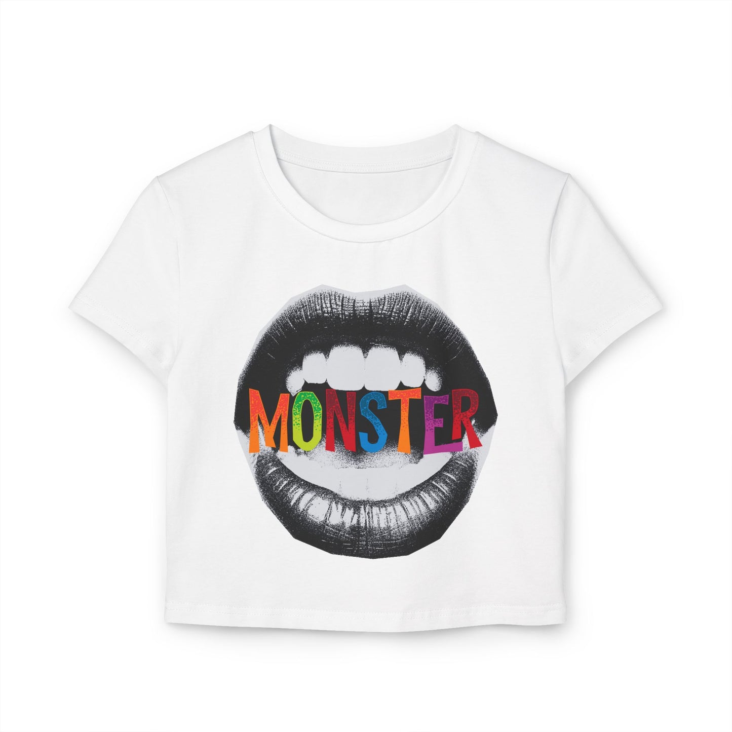 Colorful Monster Graphic Women's Baby Tee - Fun Crop Top, Casual Wear, Festival Outfits, Birthday Gift, Trendy Style