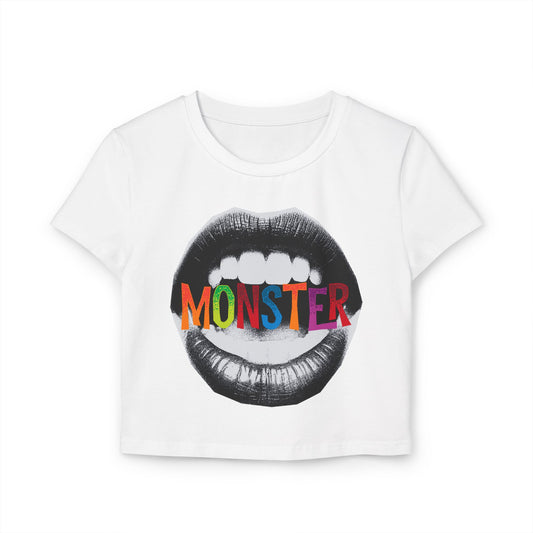 Colorful Monster Graphic Women's Baby Tee - Fun Crop Top, Casual Wear, Festival Outfits, Birthday Gift, Trendy Style