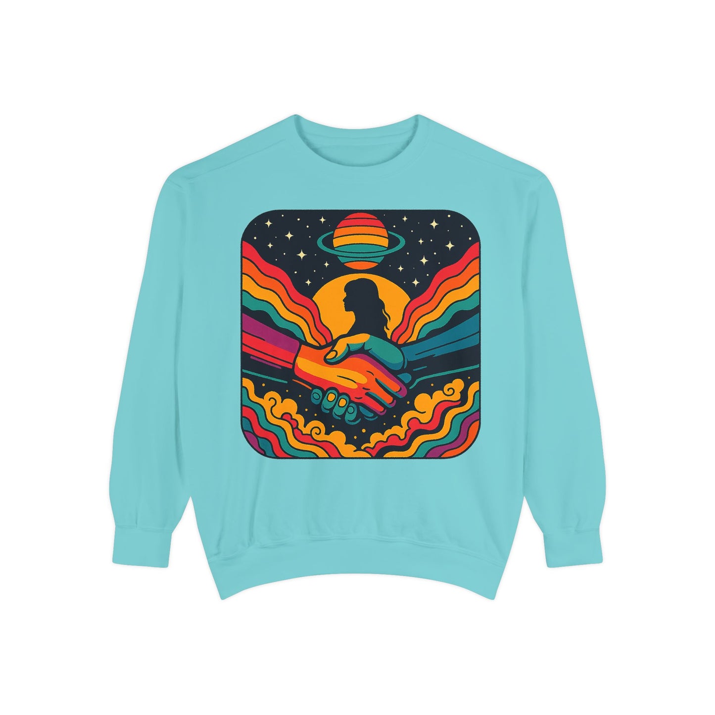 Colorful Cosmic Connection Sweatshirt - Retro Vibe, Unisex Gift, Positive Vibes, Cozy Wear, Festival Apparel