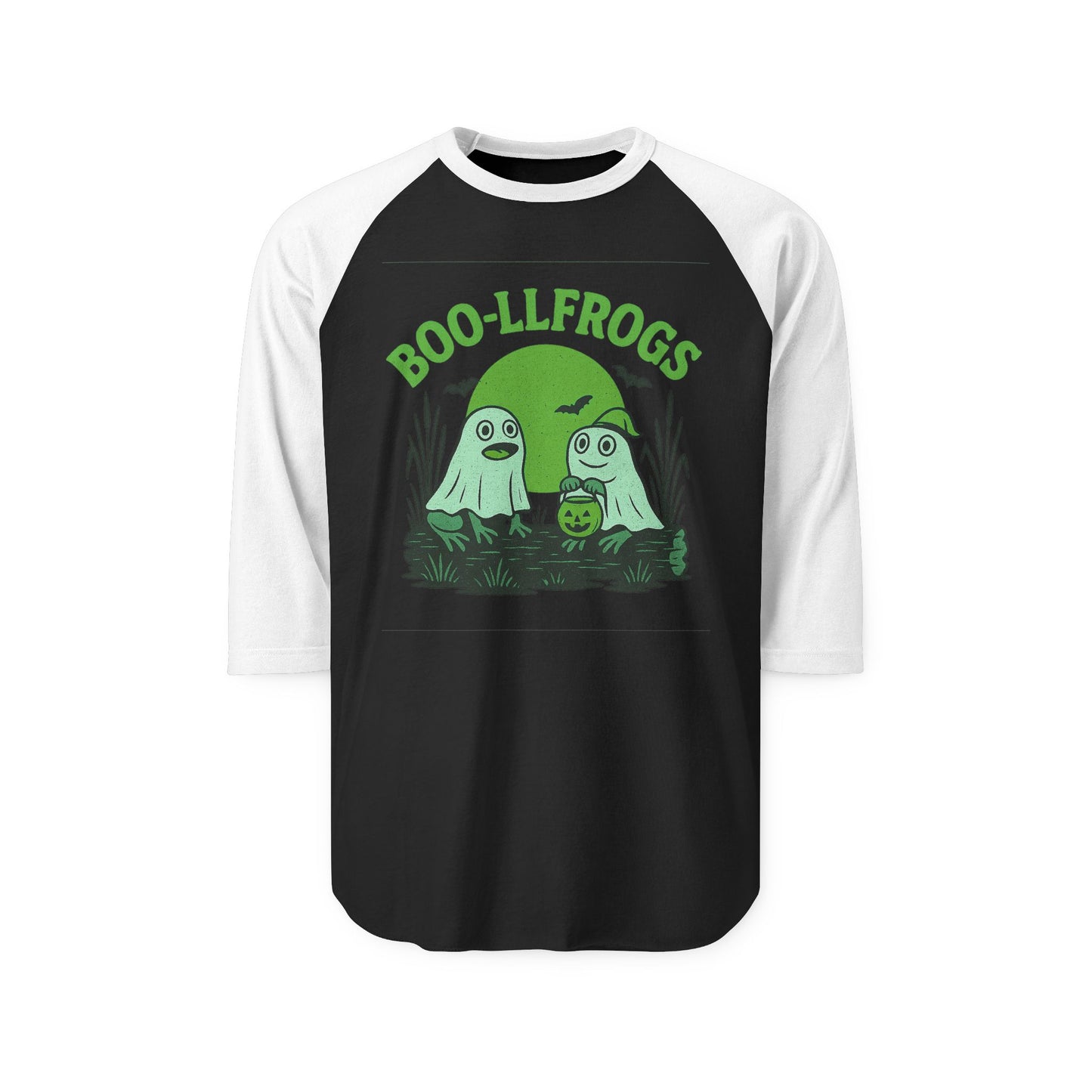 Halloween Ghosts Frogs Raglan Shirt, Boo-llfrogs Tee, Unisex Halloween Apparel, Spooky Season Shirt, Fall Festivity Wear, Ghostly T-Shirt