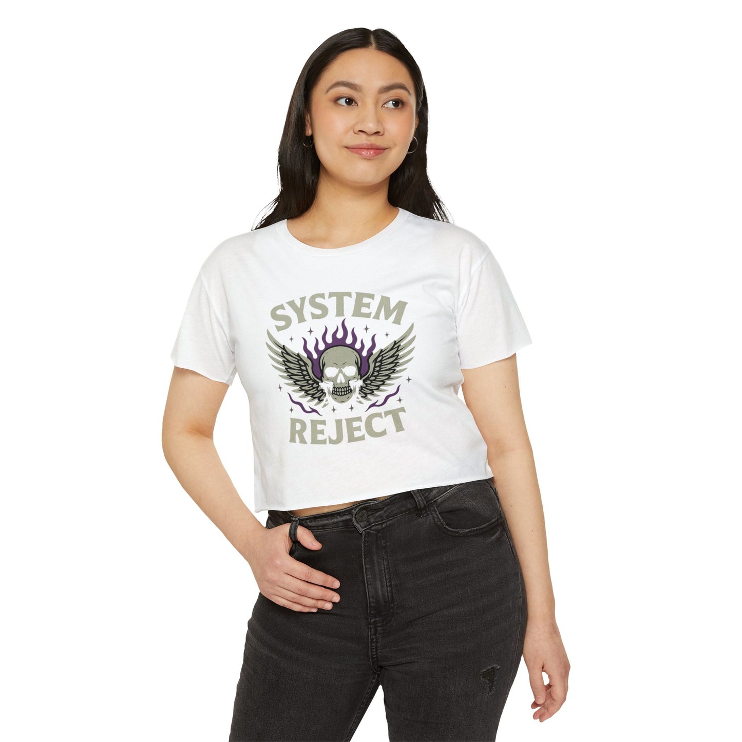 Women's Festival Crop Top with 'SYSTEM REJECT' Graphic, Bohemian Style Activewear, Music Festival Outfit, Edgy Summer Top, Streetwear [...]