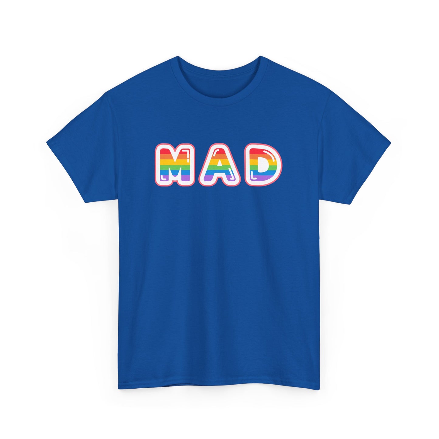 Rainbow 'MAD' Unisex Heavy Cotton Tee, Simple Letter Shirt, Graphic Tee