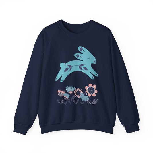 Cottagecore Bunny & Wildflower Dreams Sweatshirt - Cozy Graphic Long Sleeve for Nature Lovers