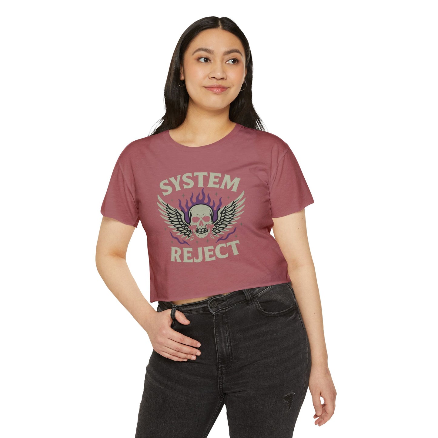 Women's Festival Crop Top with 'SYSTEM REJECT' Graphic, Bohemian Style Activewear, Music Festival Outfit, Edgy Summer Top, Streetwear [...]