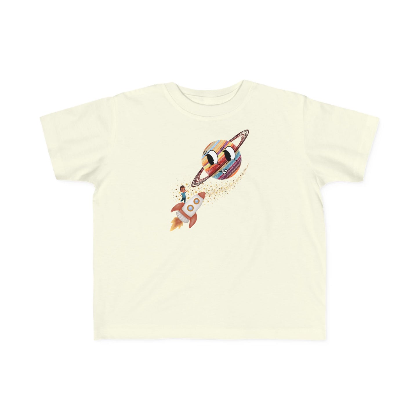 Smiling Saturn Rocket T-Shirt: Space Adventure for Kids, Future Astronauts