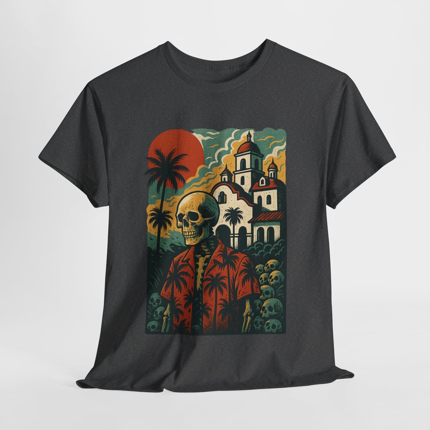 Retro Skeleton Palm Tree Tee, California Hotel, Vintage Beach T-Shirt, Unisex Graphic Top, Summer Vibes Shirt, Ideal for Halloween, Day of the Dead