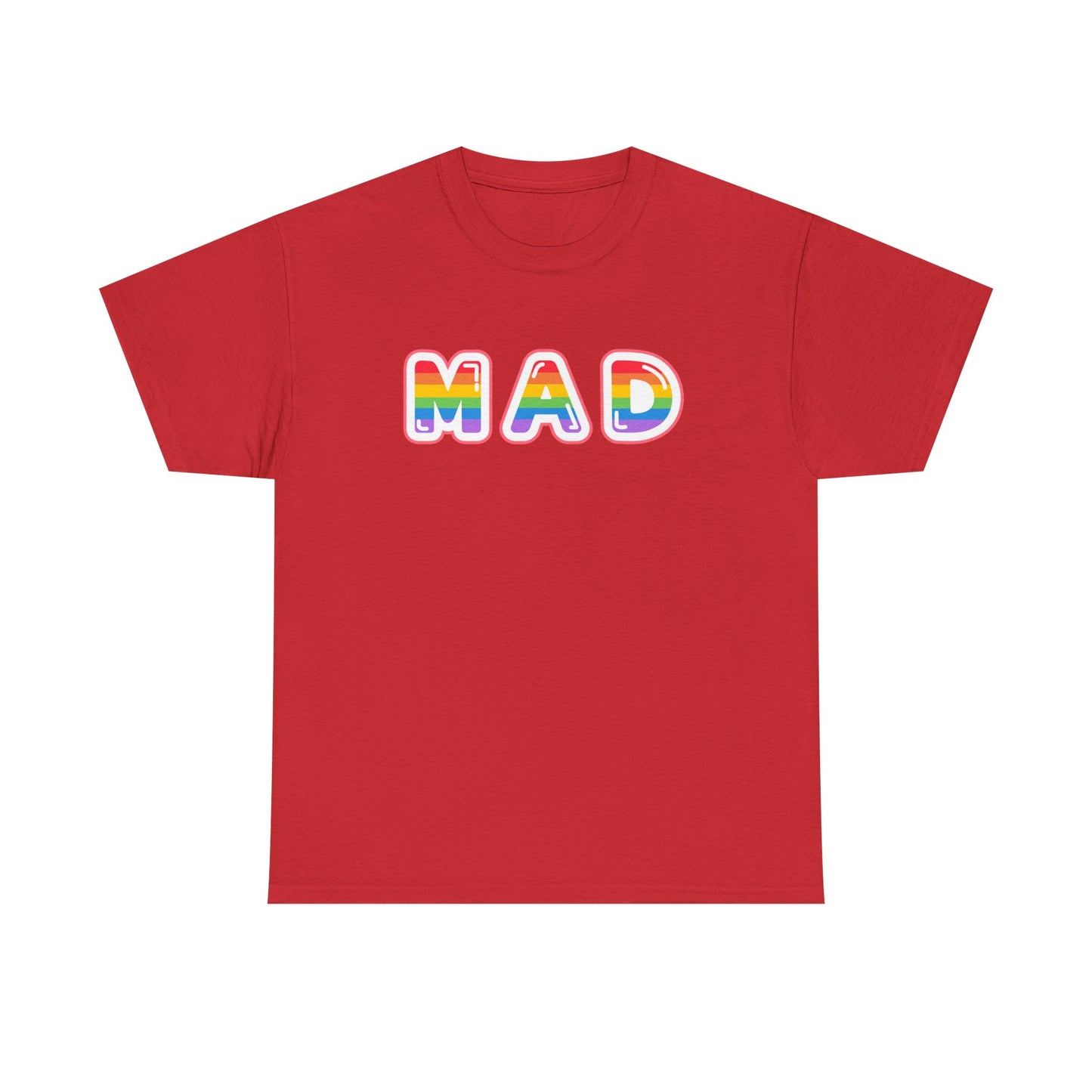 Rainbow 'MAD' Unisex Heavy Cotton Tee, Simple Letter Shirt, Graphic Tee
