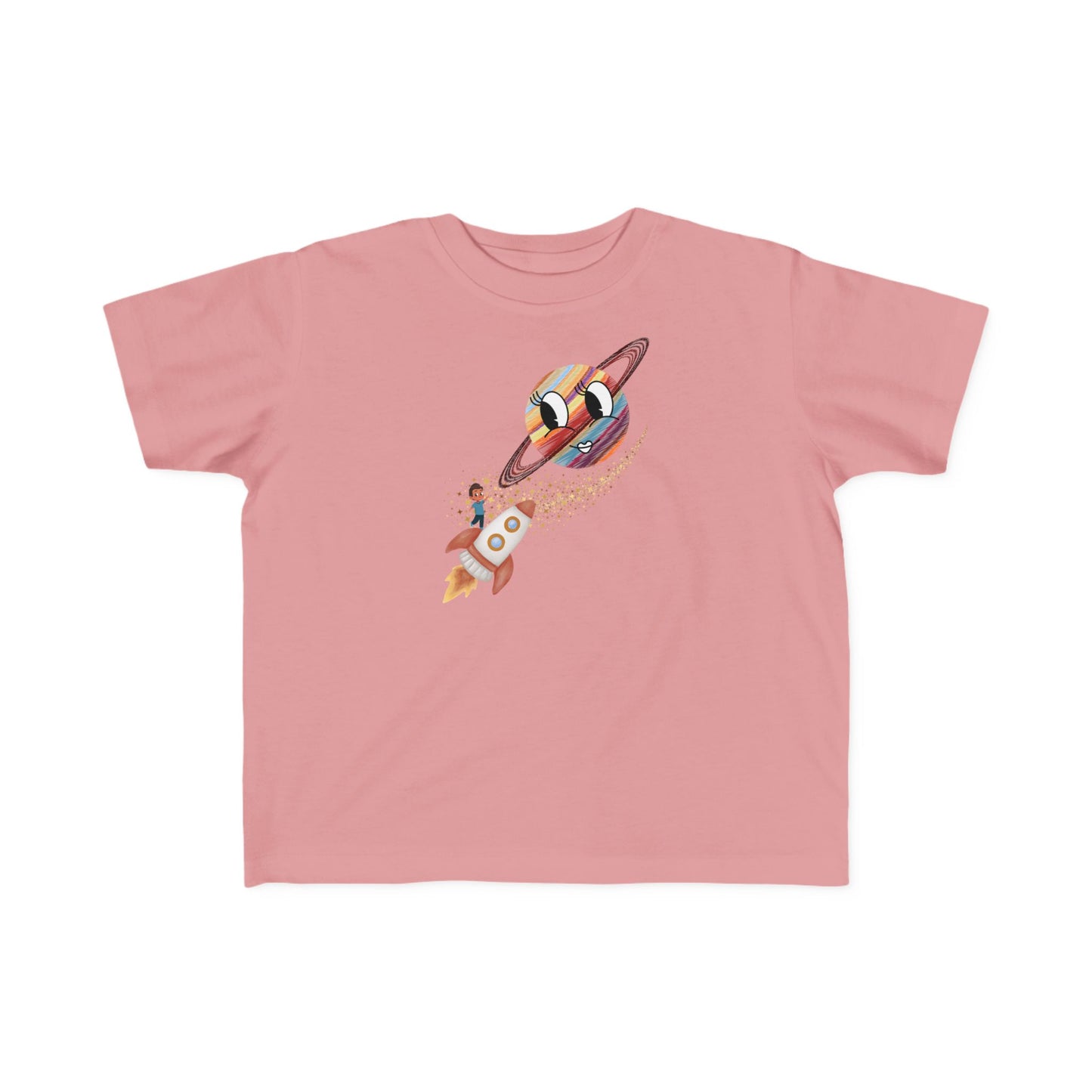 Smiling Saturn Rocket T-Shirt: Space Adventure for Kids, Future Astronauts