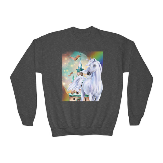 Youth Unicorn Fantasy Sweatshirt, Magical Crewneck Jumper for Kids, Perfect birthday gift for girls