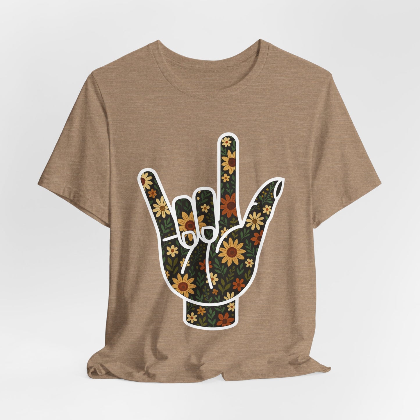 ASL Love Sign Floral Shirt | Soft Inclusive Graphic Tee for Deaf Community