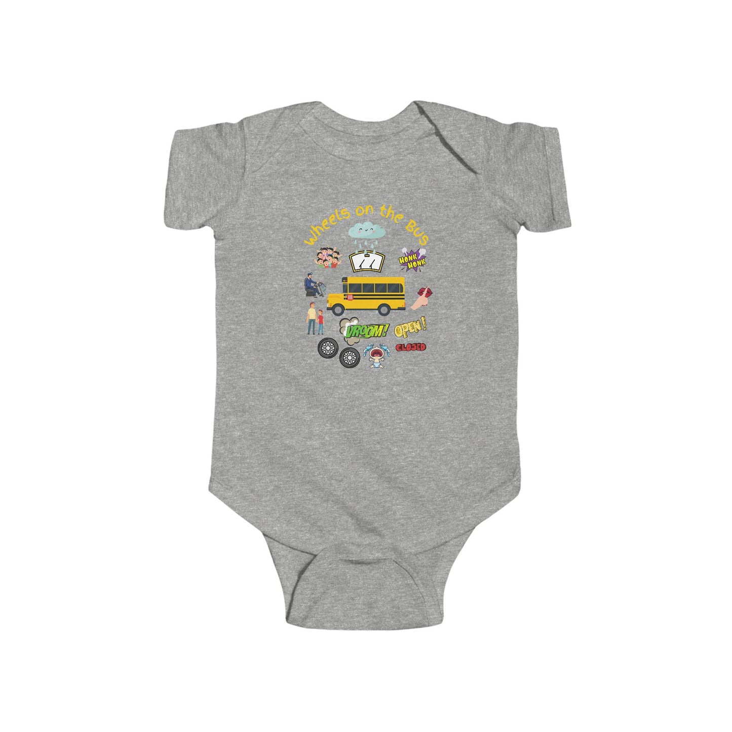 Baby Bodysuit - Wheels on the Bus Classic Children's Song Outfit