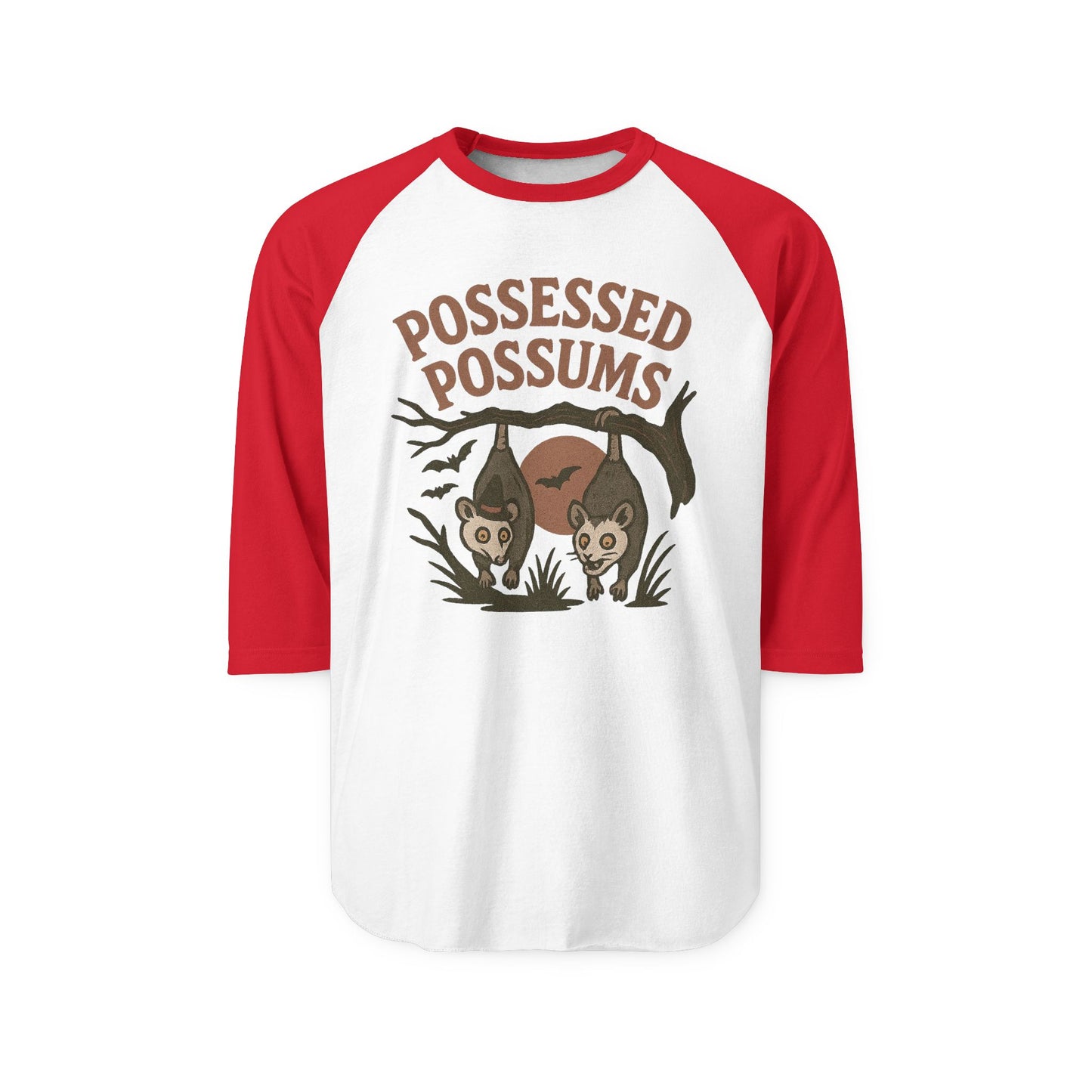 Possessed Possums Raglan Tee, Unisex Halloween Shirt, Quirky Animal Tee, Gift for Possum Lovers, Fun Casual Wear