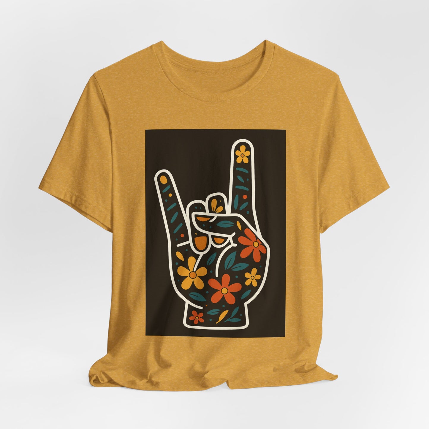Floral Rock ASL Hand T-Shirt | sign language Tee | Perfect for Music Lovers, Festivals, Birthdays, or Everyday Wear