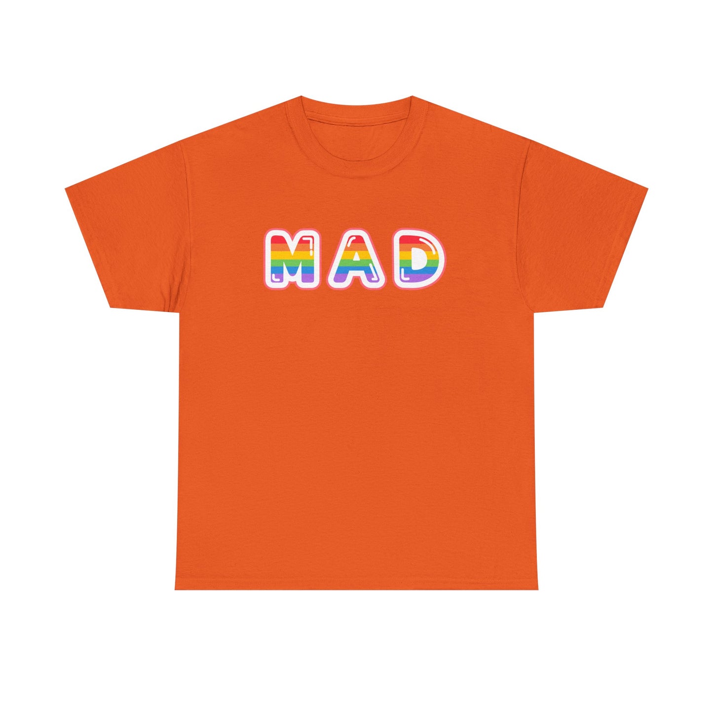 Rainbow 'MAD' Unisex Heavy Cotton Tee, Simple Letter Shirt, Graphic Tee