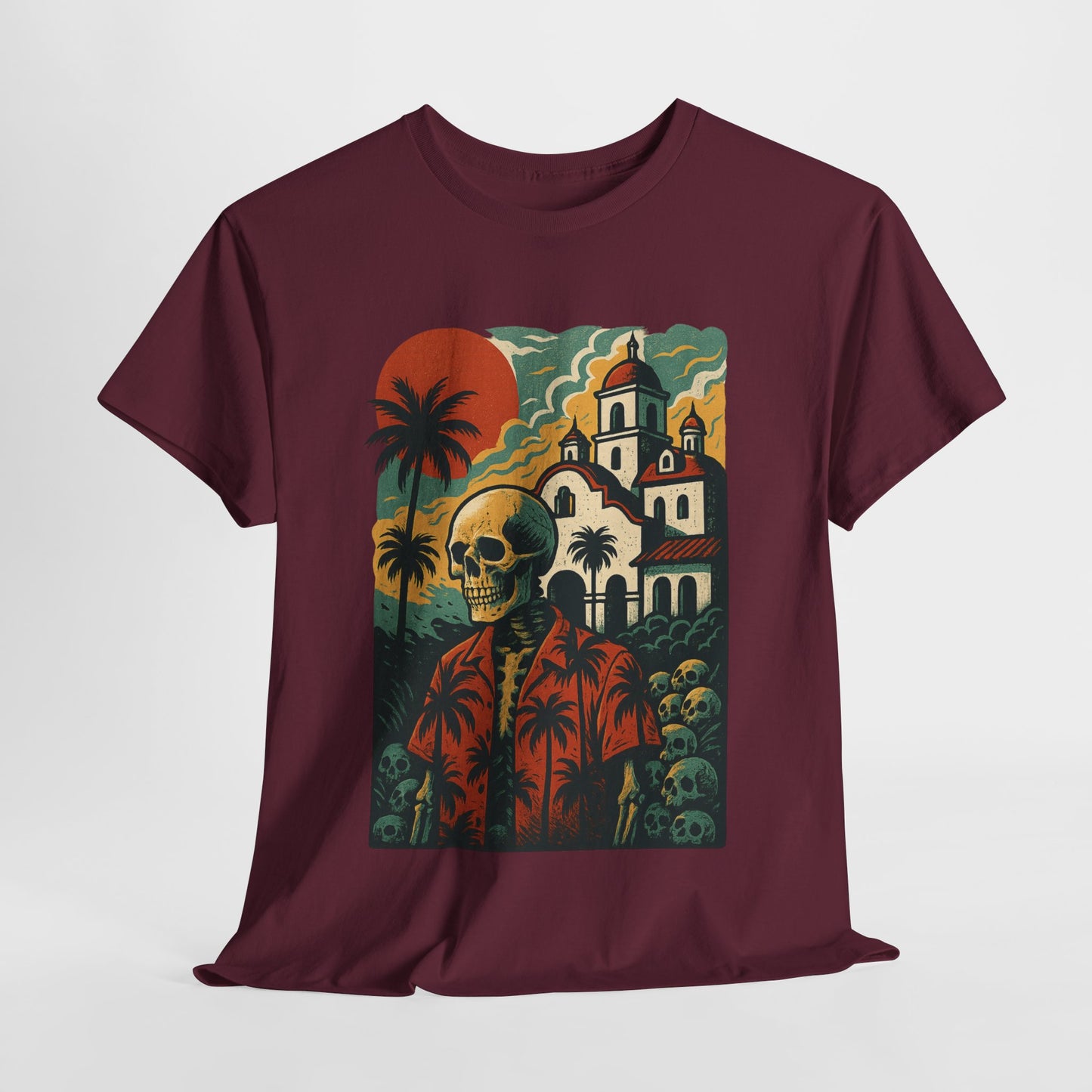 Retro Skeleton Palm Tree Tee, California Hotel, Vintage Beach T-Shirt, Unisex Graphic Top, Summer Vibes Shirt, Ideal for Halloween, Day of the Dead