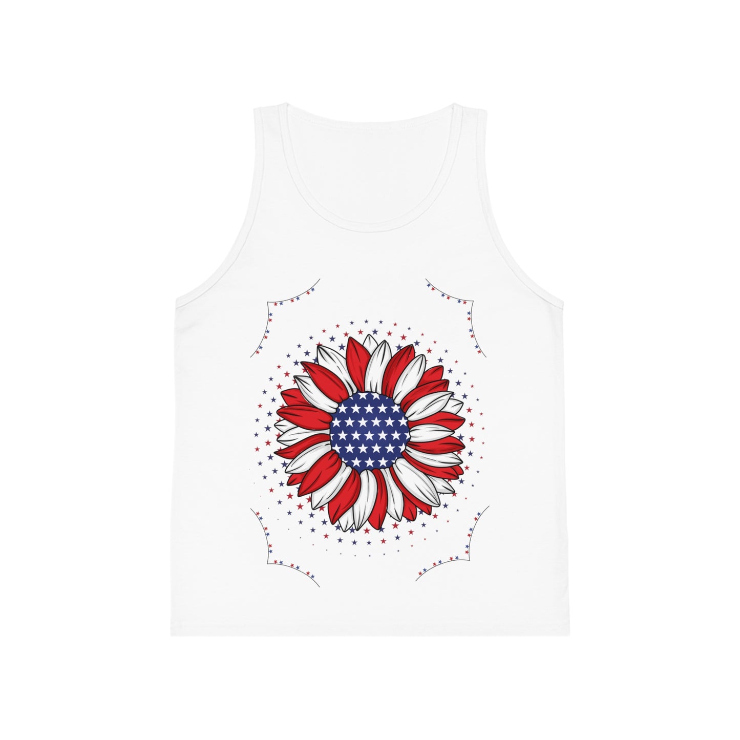 Patriotic Kids Tank Top with Flower Design, Independence Day, USA Pride