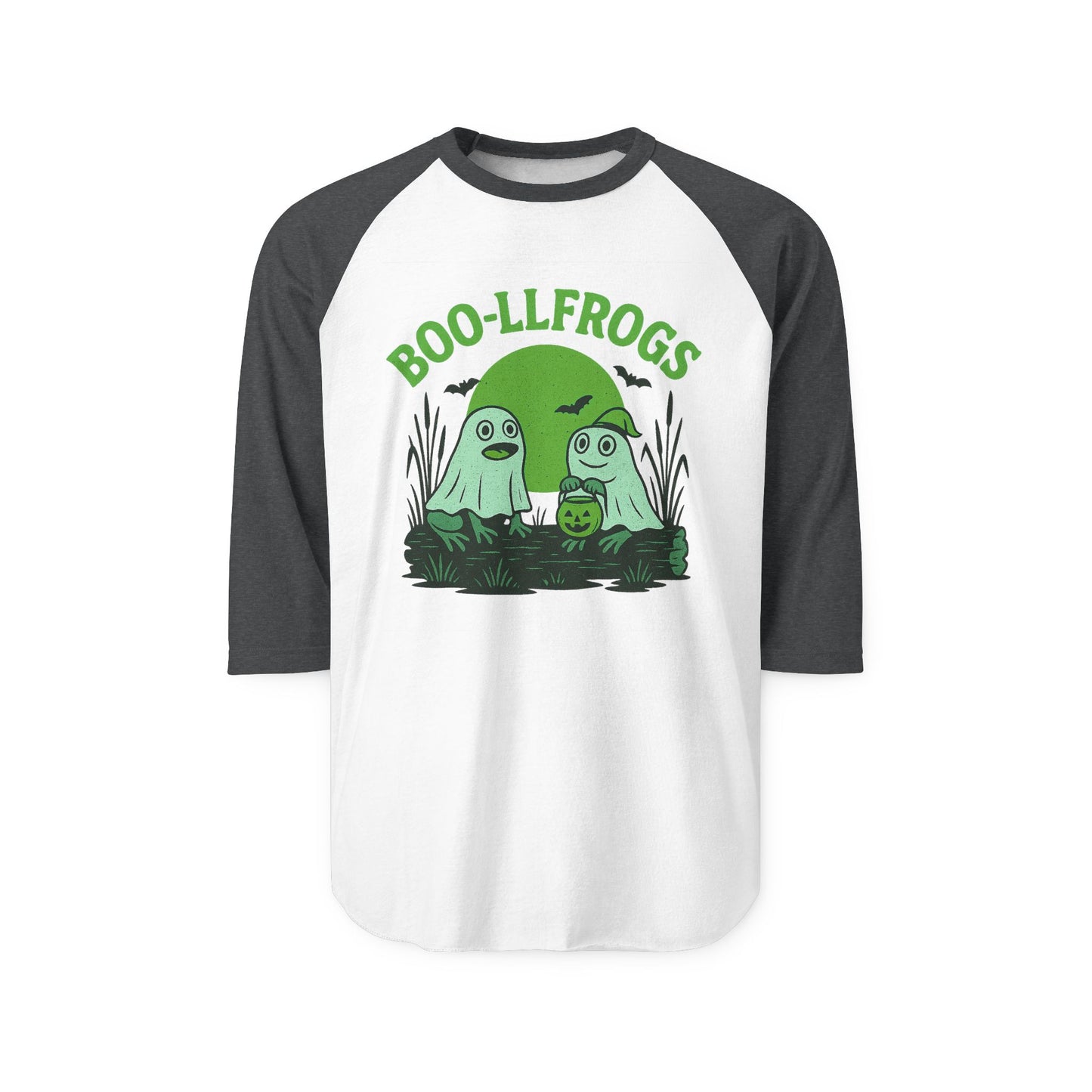 Halloween Ghosts Frogs Raglan Shirt, Boo-llfrogs Tee, Unisex Halloween Apparel, Spooky Season Shirt, Fall Festivity Wear, Ghostly T-Shirt