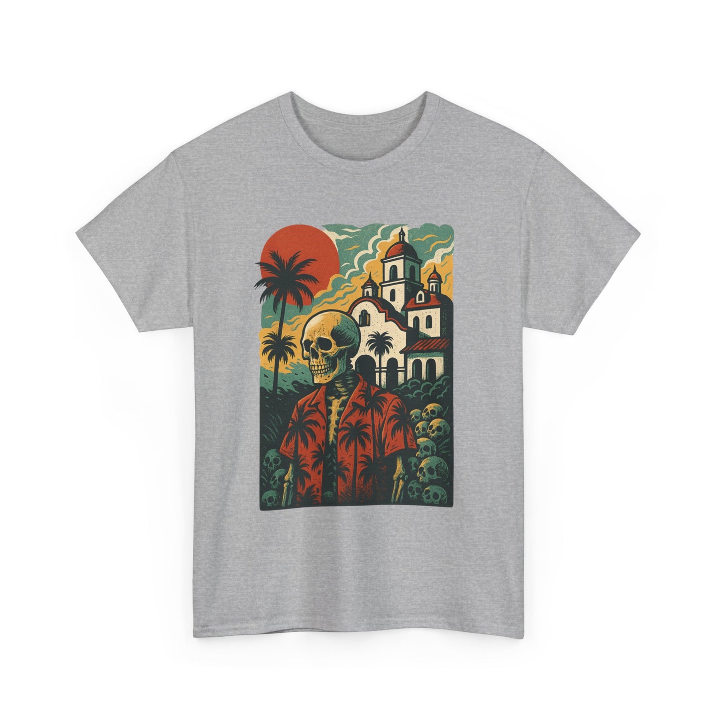 Retro Skeleton Palm Tree Tee, California Hotel, Vintage Beach T-Shirt, Unisex Graphic Top, Summer Vibes Shirt, Ideal for Halloween, Day of the Dead
