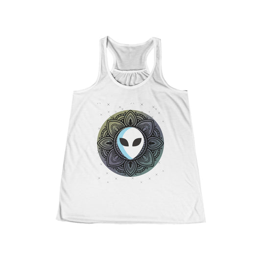 Extraterrestrial Queen Racerback Tank: Alien-Inspired Workout Top for Cosmic Rave Enthusiasts, Mystical Alien Women's Summer Top, Yoga Tank, Boho Style, Celestial Theme, Gift for Space Lovers