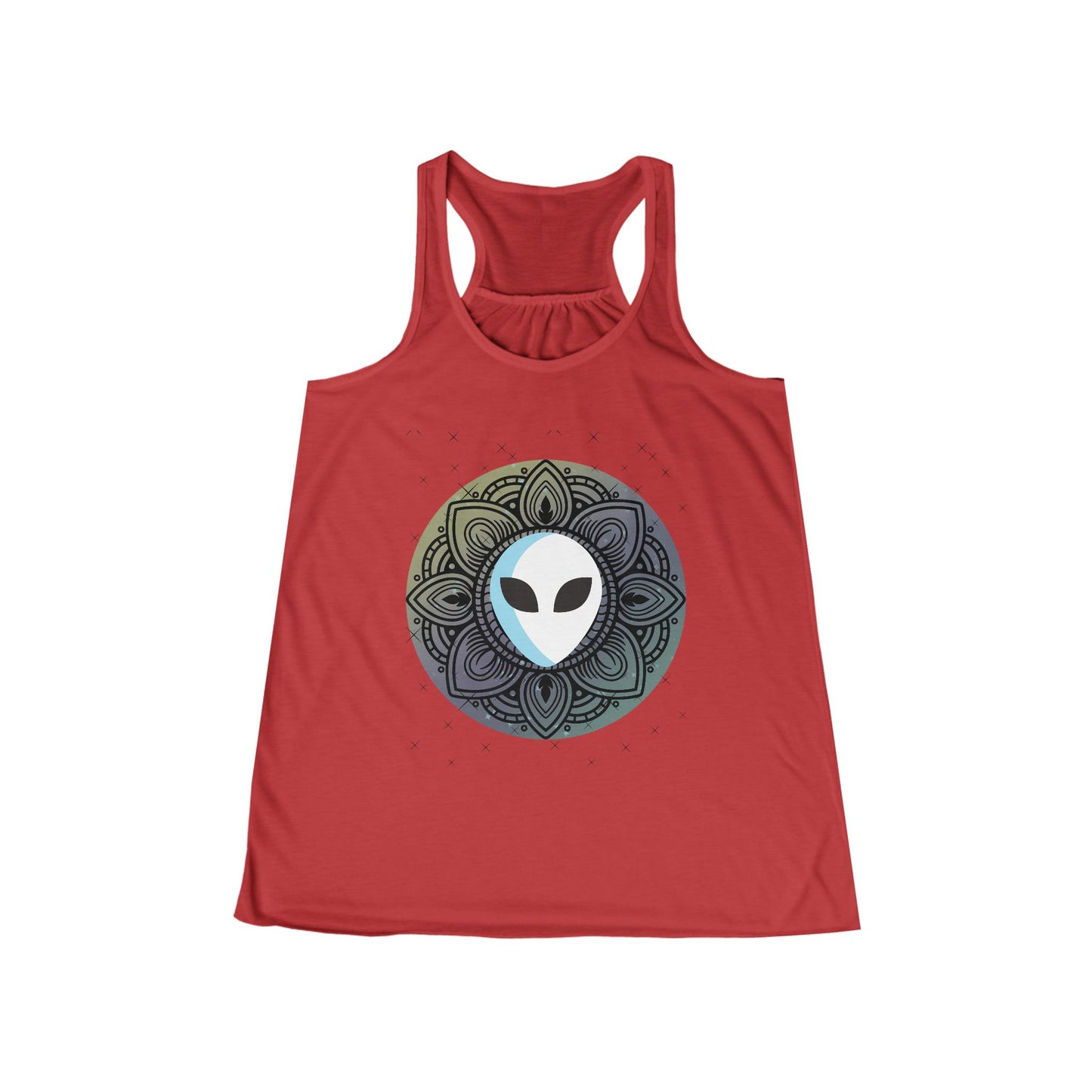 Extraterrestrial Queen Racerback Tank: Alien-Inspired Workout Top for Cosmic Rave Enthusiasts, Mystical Alien Women's Summer Top, Yoga Tank, Boho Style, Celestial Theme, Gift for Space Lovers