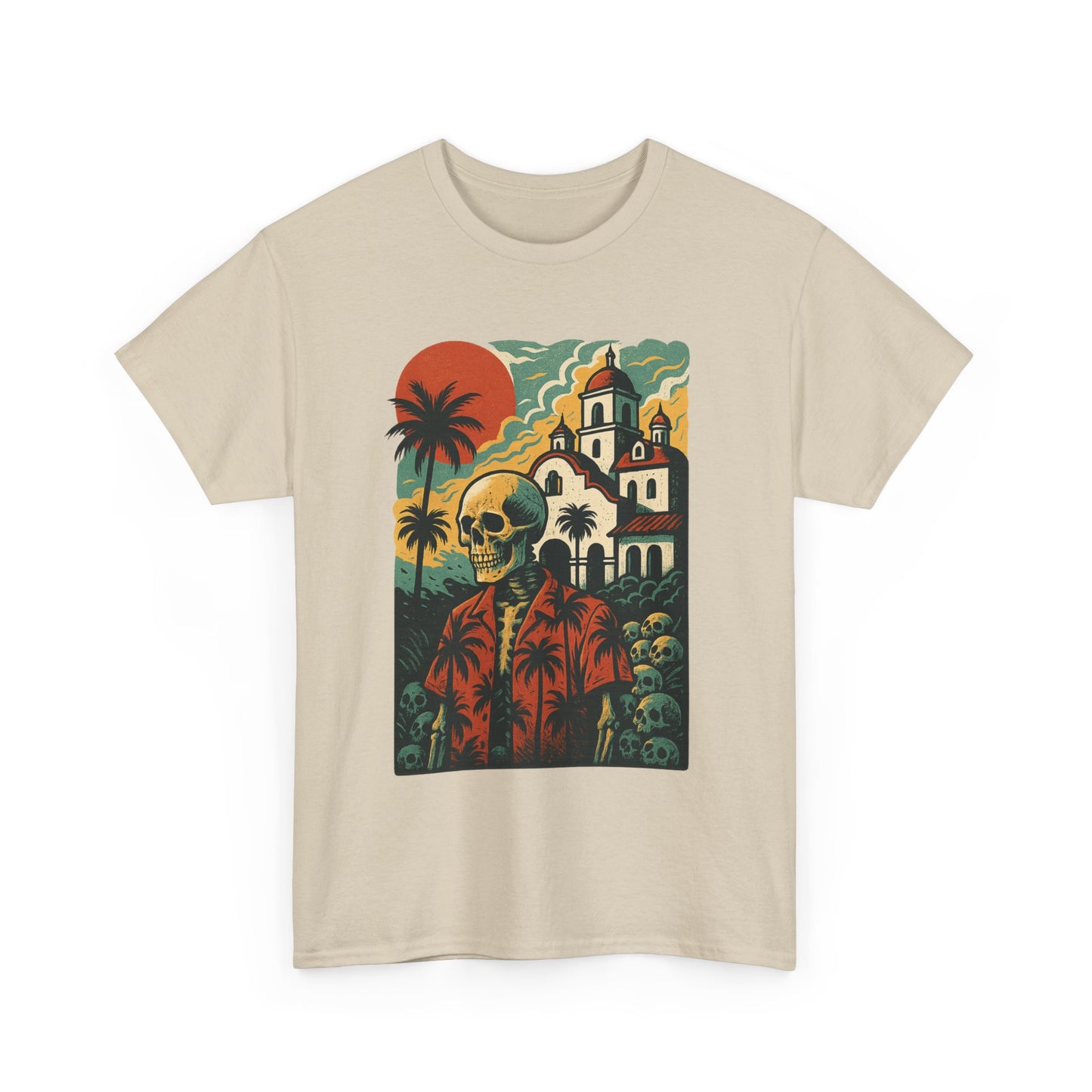 Retro Skeleton Palm Tree Tee, California Hotel, Vintage Beach T-Shirt, Unisex Graphic Top, Summer Vibes Shirt, Ideal for Halloween, Day of the Dead