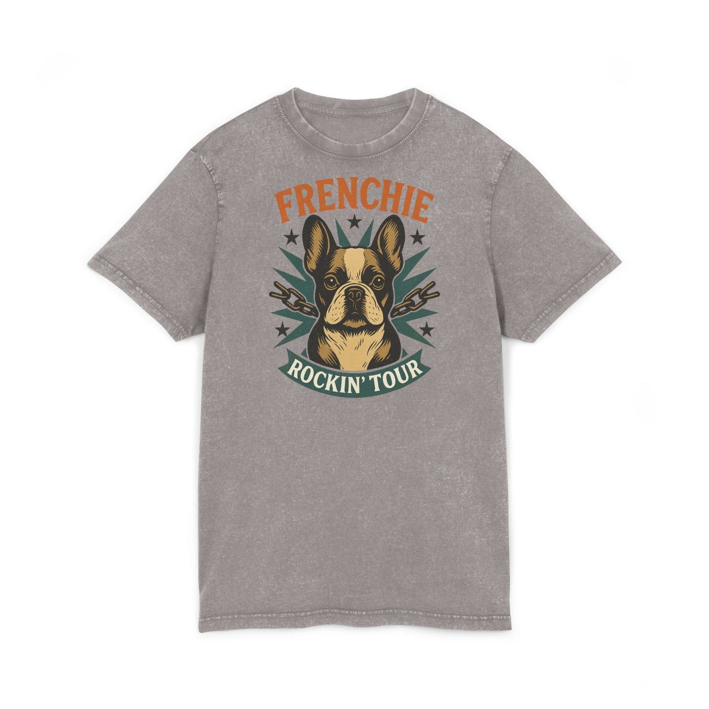 Rockin' Frenchie Acid Washed Tee, Dog Lover Shirt, Music Tour Tee, Vintage Style T-Shirt, Gift for Dog Parents