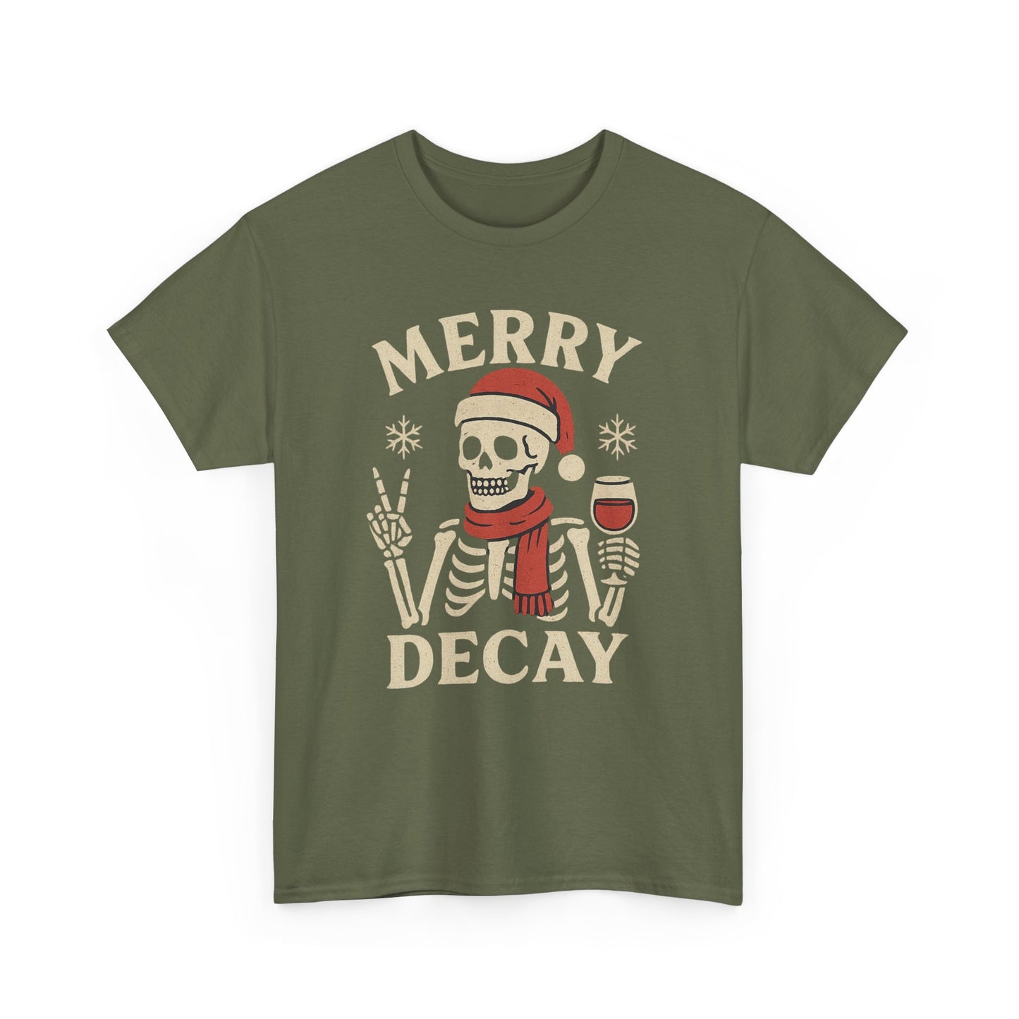 Merry Decay Skeleton Tee, Halloween Shirt, Holiday Graphic Tee, Unisex Casual Wear, Vintage Christmas Apparel