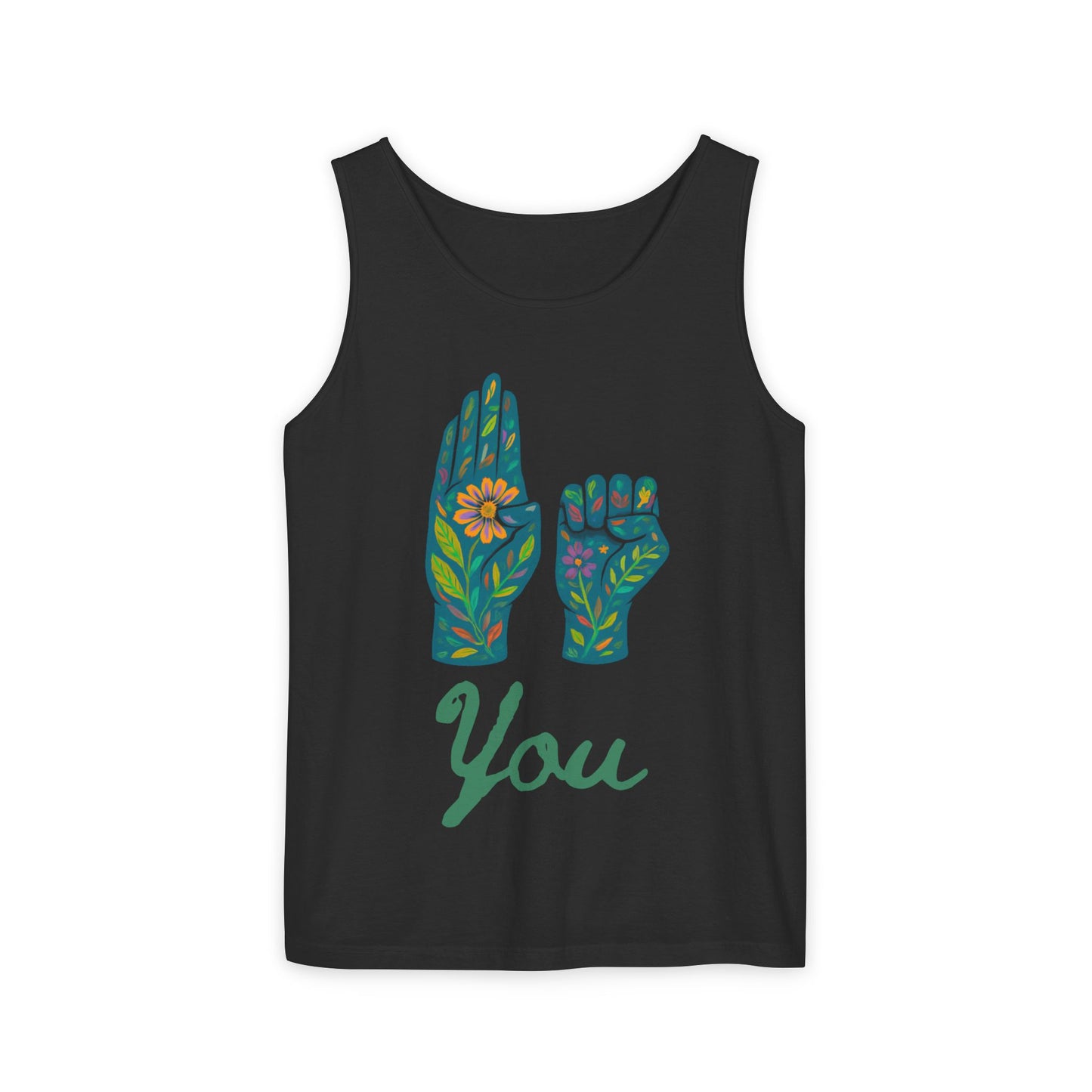 Floral ASL Hands Unisex Tank Top | "Be You" Empowering Apparel, Bohemian Style, Nature Lover Gift, Yoga & Wellness Wear, Summer Essential