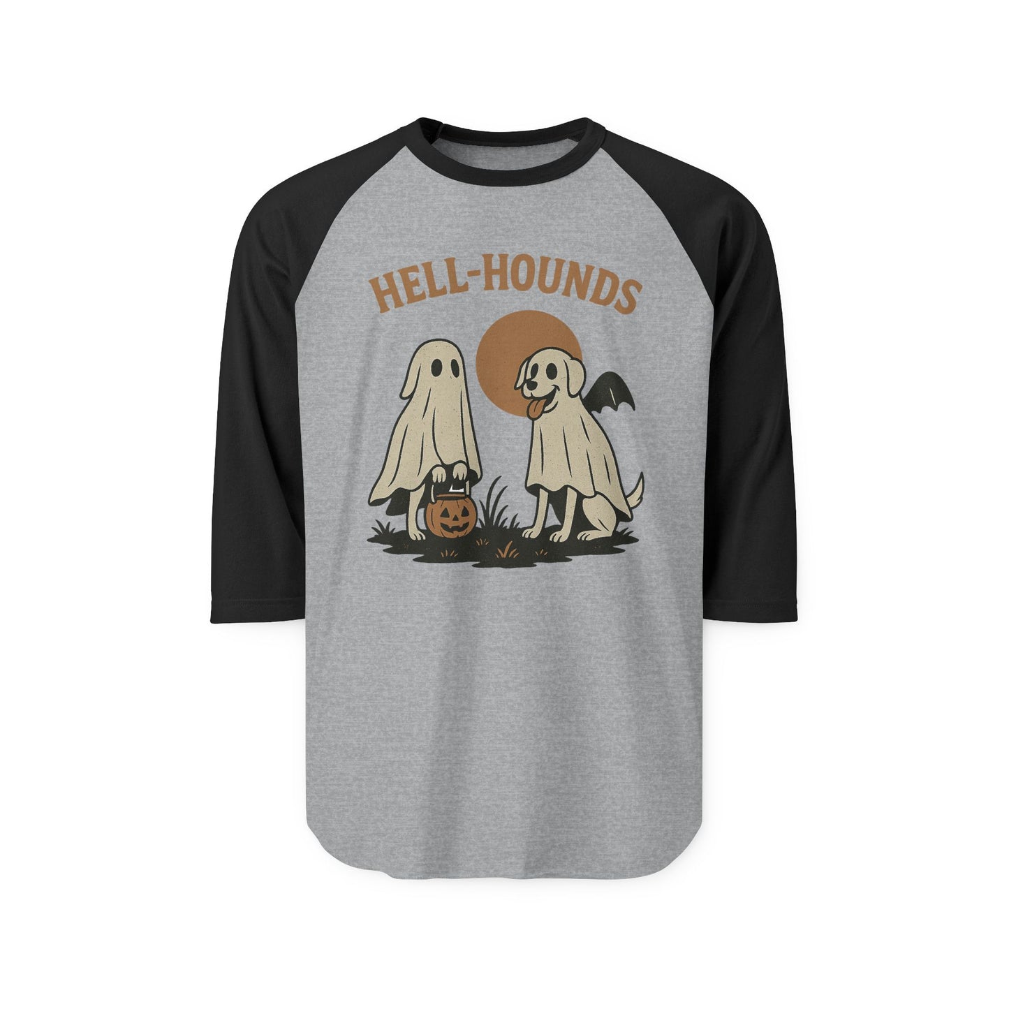 Hell Hounds Unisex Raglan Shirt, Halloween Tee, Dog Lover Gift, Spooky Autumn Apparel, Ghosts & Dogs Design