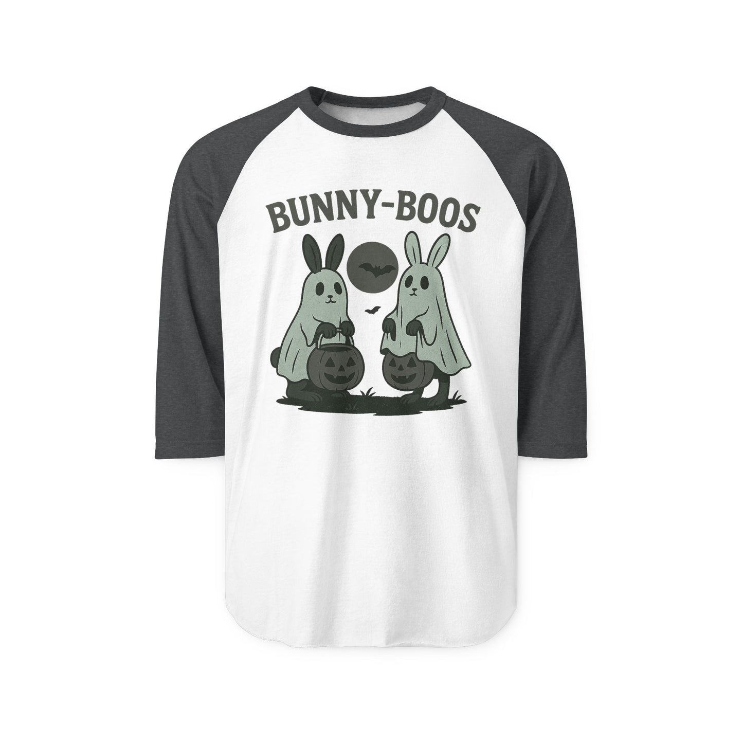 Halloween Bunny-Boos Raglan Shirt, Unisex Tee, Fall Apparel, Cute Halloween Top, Spooky Style, Holiday Gift