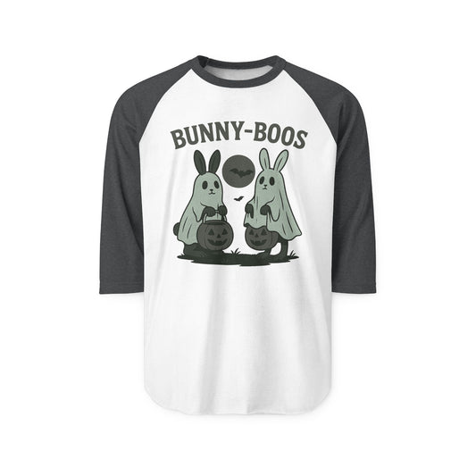 Halloween Bunny-Boos Raglan Shirt, Unisex Tee, Fall Apparel, Cute Halloween Top, Spooky Style, Holiday Gift