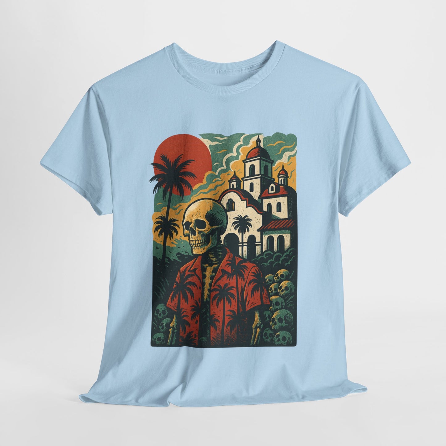 Retro Skeleton Palm Tree Tee, California Hotel, Vintage Beach T-Shirt, Unisex Graphic Top, Summer Vibes Shirt, Ideal for Halloween, Day of the Dead
