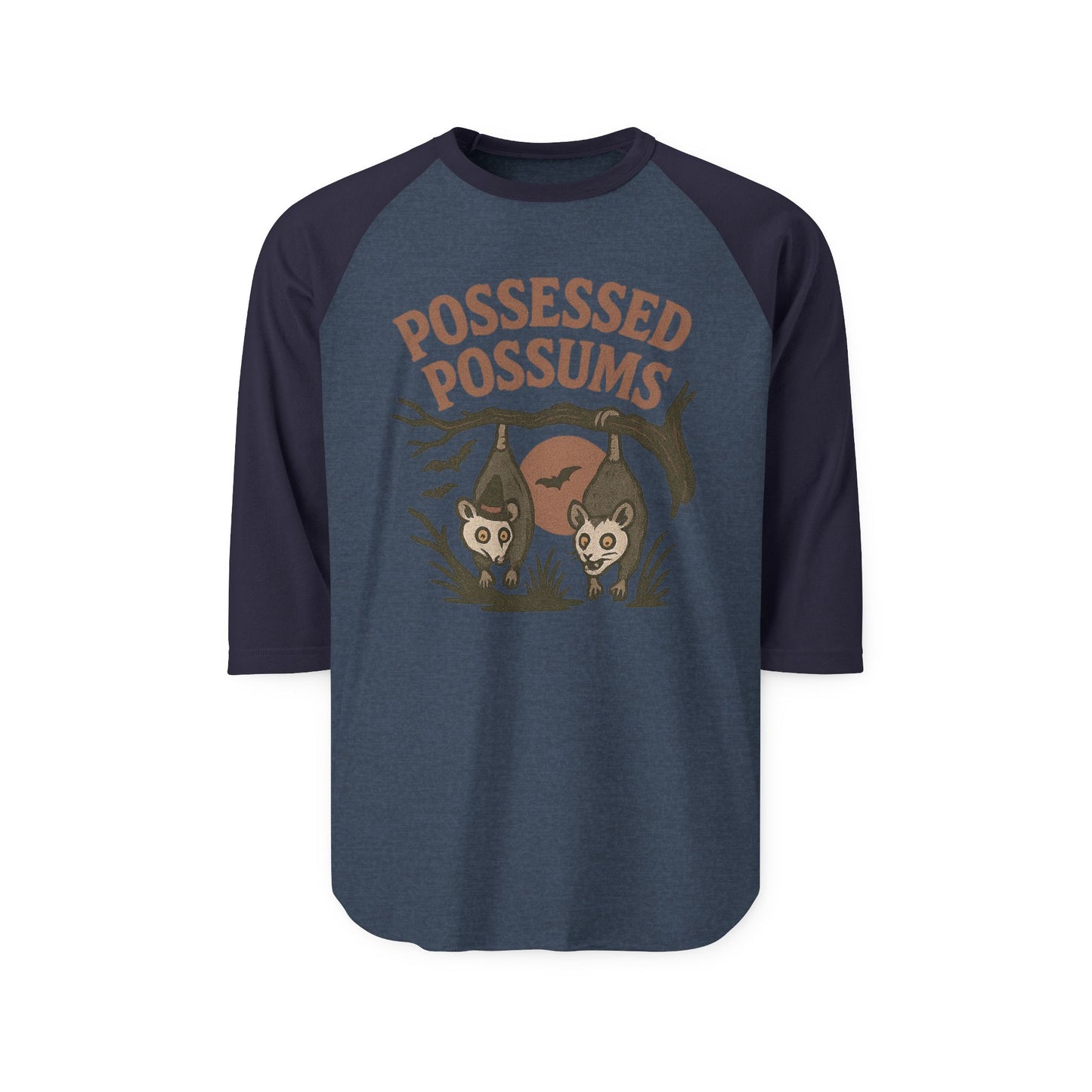 Possessed Possums Raglan Tee, Unisex Halloween Shirt, Quirky Animal Tee, Gift for Possum Lovers, Fun Casual Wear