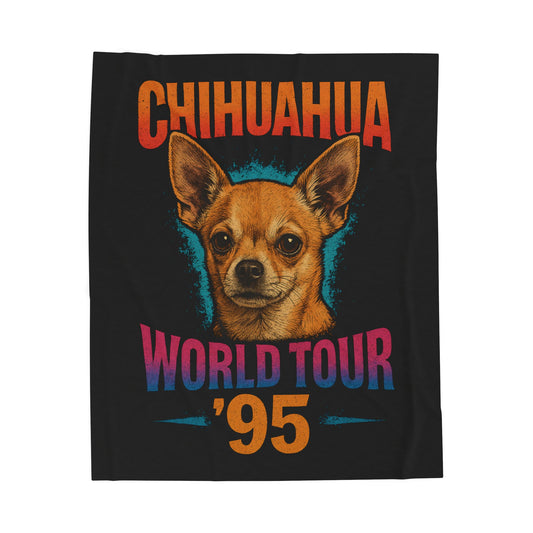 Chihuahua World Tour '95 Velveteen Plush Blanket, Cozy Throw Blanket, Pet Lover Gift, Dog Mom Present, Retro Dog Blanket, Home Decor