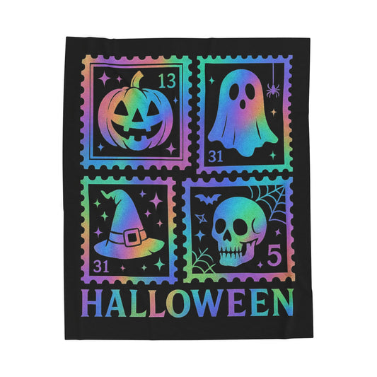 Halloween-Themed Velveteen Plush Blanket, Cozy Throw for Fall, Spooky Home Decor, Unique Gift for Halloween Lovers